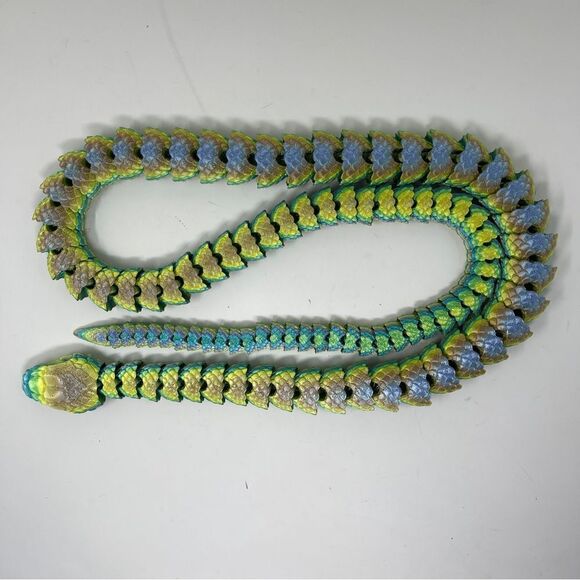 Articulating Snake 3D Printed 5 Feet Long Grass Green Tan Purple Colour Décor - Picture 5 of 7
